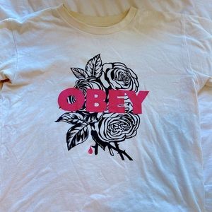 Pink Rose Detail Obey T-Shirt